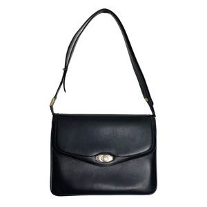 Bally vintage dark navy blue leather turnlock flap shoulder bag